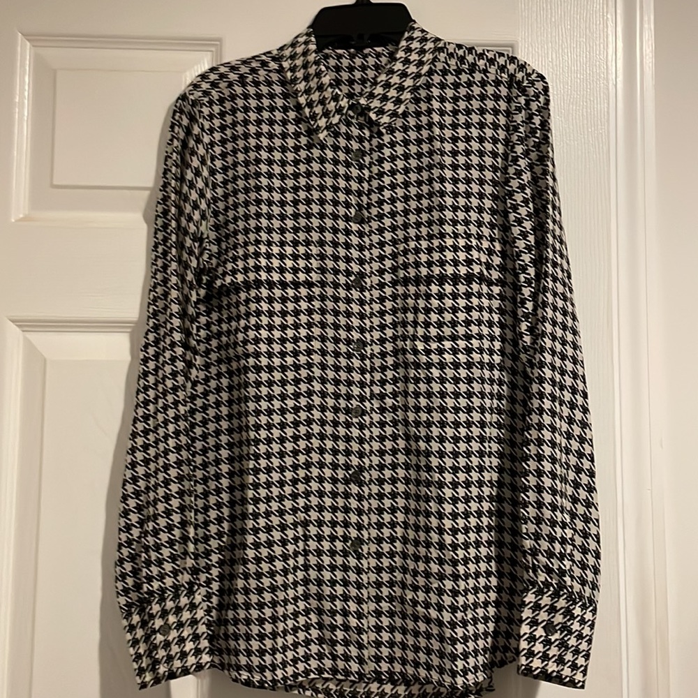 Babaton Houndstooth Silk Blouse, Size XS